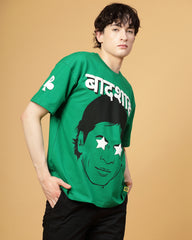 Badshah Green Puff & Screen Printed Supper Loose Fit T-shirt