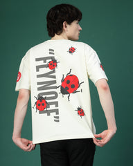 Ladybugs Off White Puff & Screen Printed Supper Loose Fit T-Shirt