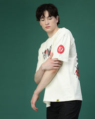 Ladybugs Off White Puff & Screen Printed Supper Loose Fit T-Shirt