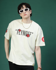Ladybugs Off White Puff & Screen Printed Supper Loose Fit T-Shirt