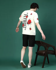 Ladybugs Off White Puff & Screen Printed Supper Loose Fit T-Shirt