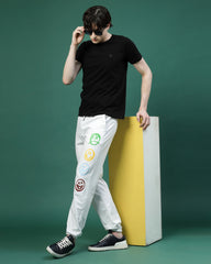 Emoji White French Terry Relaxed Fit Jogger Men's Pants