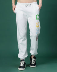Emoji White French Terry Relaxed Fit Jogger Men's Pants
