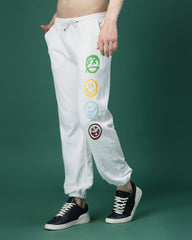 Emoji White French Terry Relaxed Fit Jogger Men's Pants