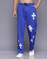 Printed Royal Blue Relaxed Fit Men's Track Pants