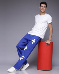 Printed Royal Blue Relaxed Fit Men's Track Pants
