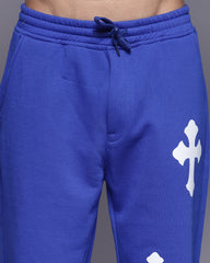 Printed Royal Blue Relaxed Fit Men's Track Pants