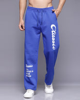 Royal Blue Classic Printed Loose Fit Men's Track Pants