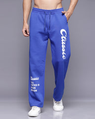 Royal Blue Classic Printed Loose Fit Men's Track Pants