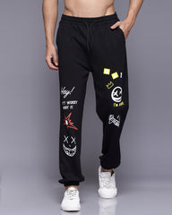 Boom Graphic Black Relaxed Fit Men's Joggers