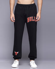 Bulls Black Printed French Terry Relaxed Fit Men's Joggers Pant