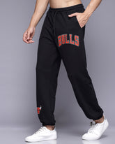Bulls Black Printed French Terry Relaxed Fit Men's Joggers Pant
