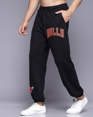 Bulls Black Printed French Terry Relaxed Fit Men's Joggers Pant