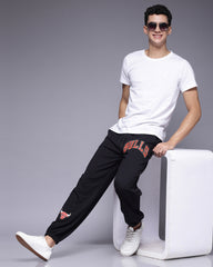 Bulls Black Printed French Terry Relaxed Fit Men's Joggers Pant