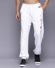 Rocket & Star White Printed Loose Fit Men's Joggers Pant