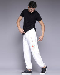 Rocket & Star White Printed Loose Fit Men's Joggers Pant