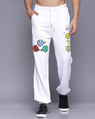 Emoji Graphic White Relaxed Fir Men's Joggers