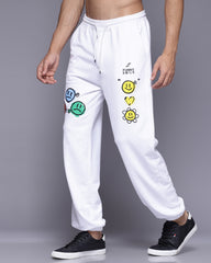 Emoji Graphic White Relaxed Fir Men's Joggers