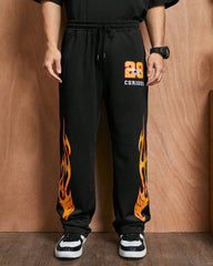 Fire Flame Printed Oversized Men's Track Pants
