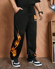 Fire Flame Printed Oversized Men's Track Pants