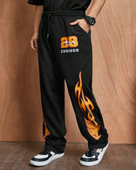Fire Flame Printed Oversized Men's Track Pants