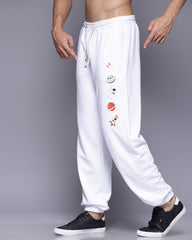 Rocket & Star White Printed Loose Fit Men's Joggers Pant