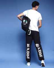 Black Printed French Terry Relaxed Fit Jogger Men's Pants