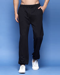 Black Printed French Terry Relaxed Fit Jogger Men's Pants