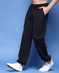 Black Printed French Terry Relaxed Fit Jogger Men's Pants