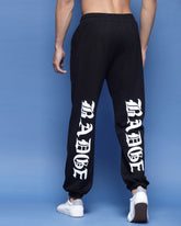 Black Printed French Terry Relaxed Fit Jogger Men's Pants