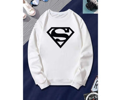 White Solid Round Neck Relax Fit Full Sleeve Men's Sweatshirts