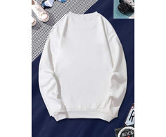 White Solid Round Neck Relax Fit Full Sleeve Men's Sweatshirts
