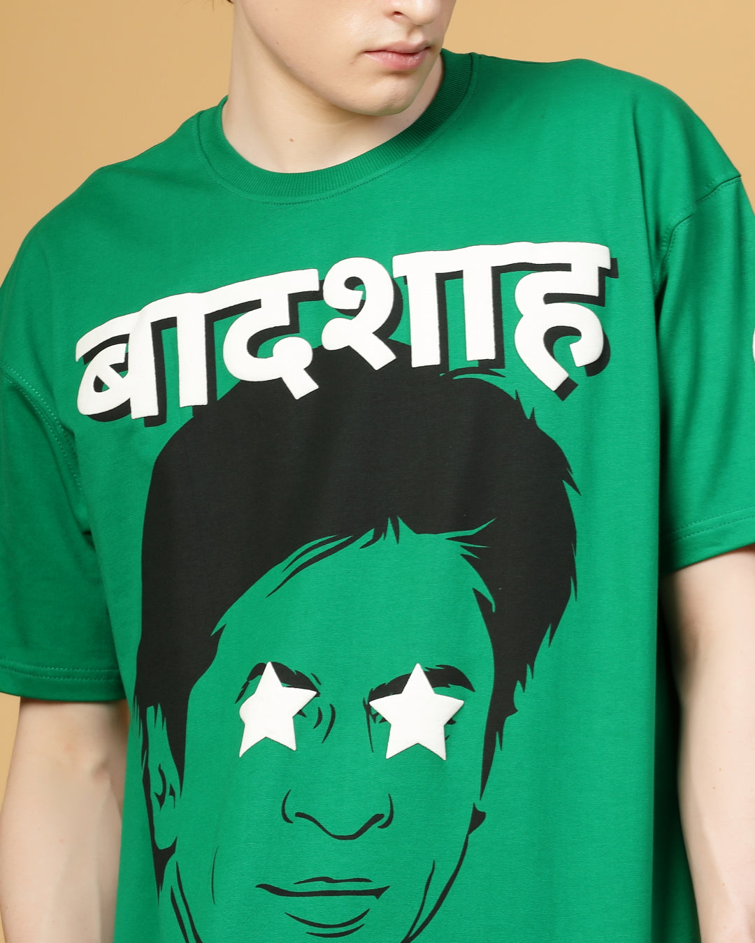 Badshah Green Puff & Screen Printed Supper Loose Fit T-shirt