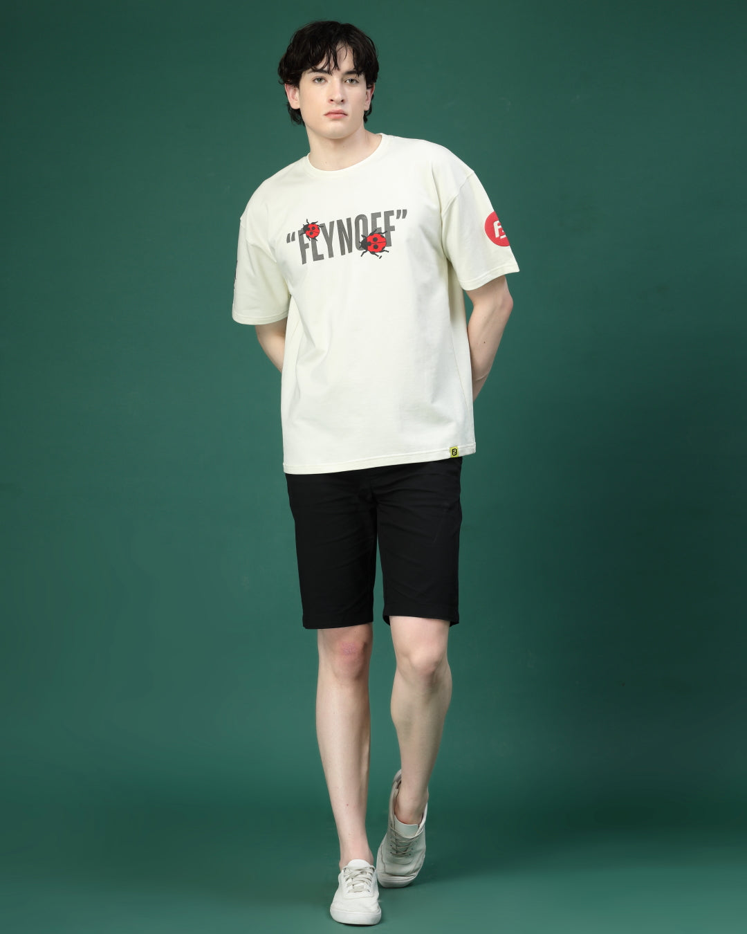 Ladybugs Off White Puff & Screen Printed Supper Loose Fit T-Shirt