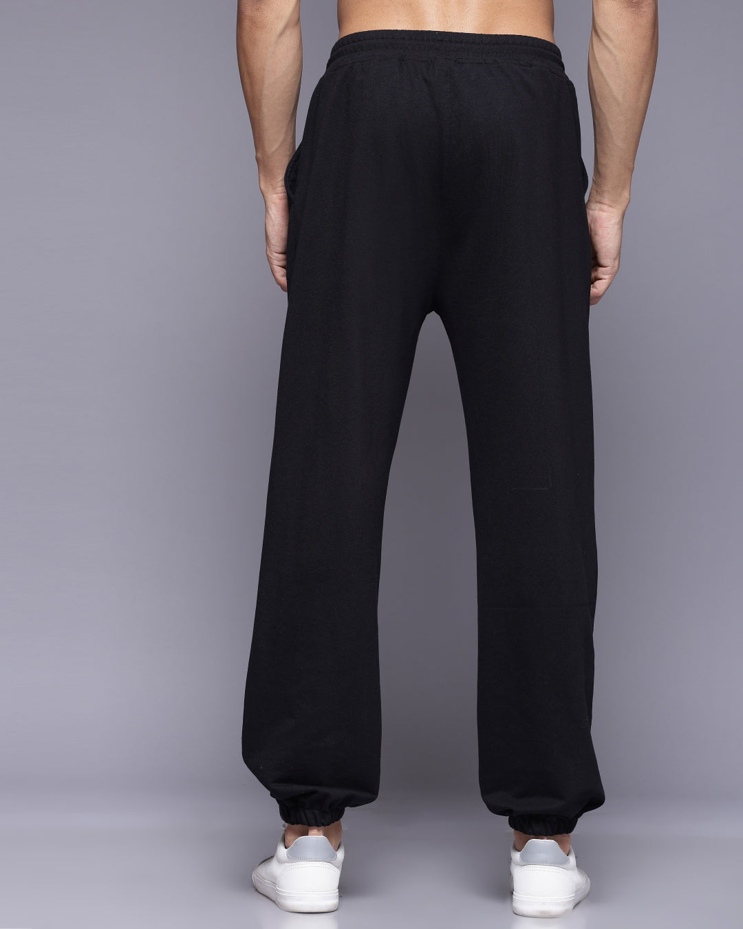 Black Printed French Terry Relaxed Fit Jogger Men's-Pants