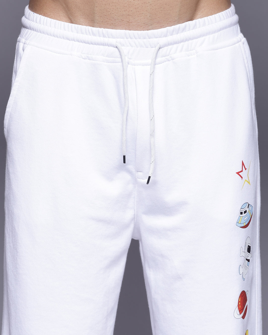 Rocket & Star White Printed Loose Fit Men's Joggers Pant