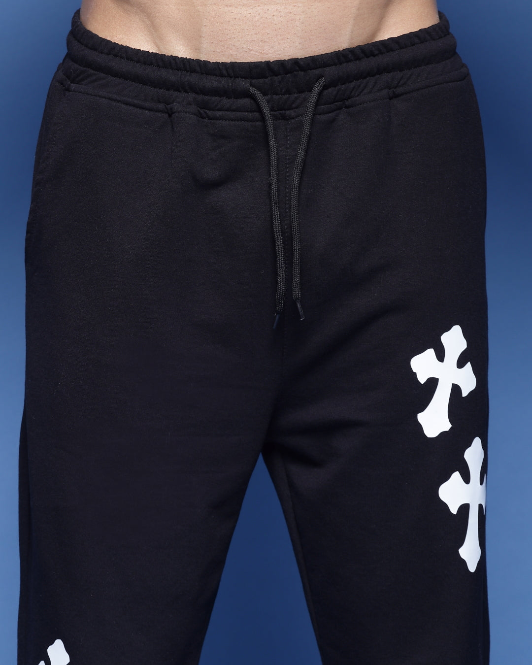 Printed Black French Terry Relaxed Men's Fit Jogger