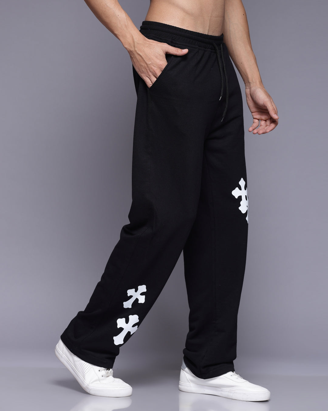 Cross Printed Relaxed Fit Men's Track Pants